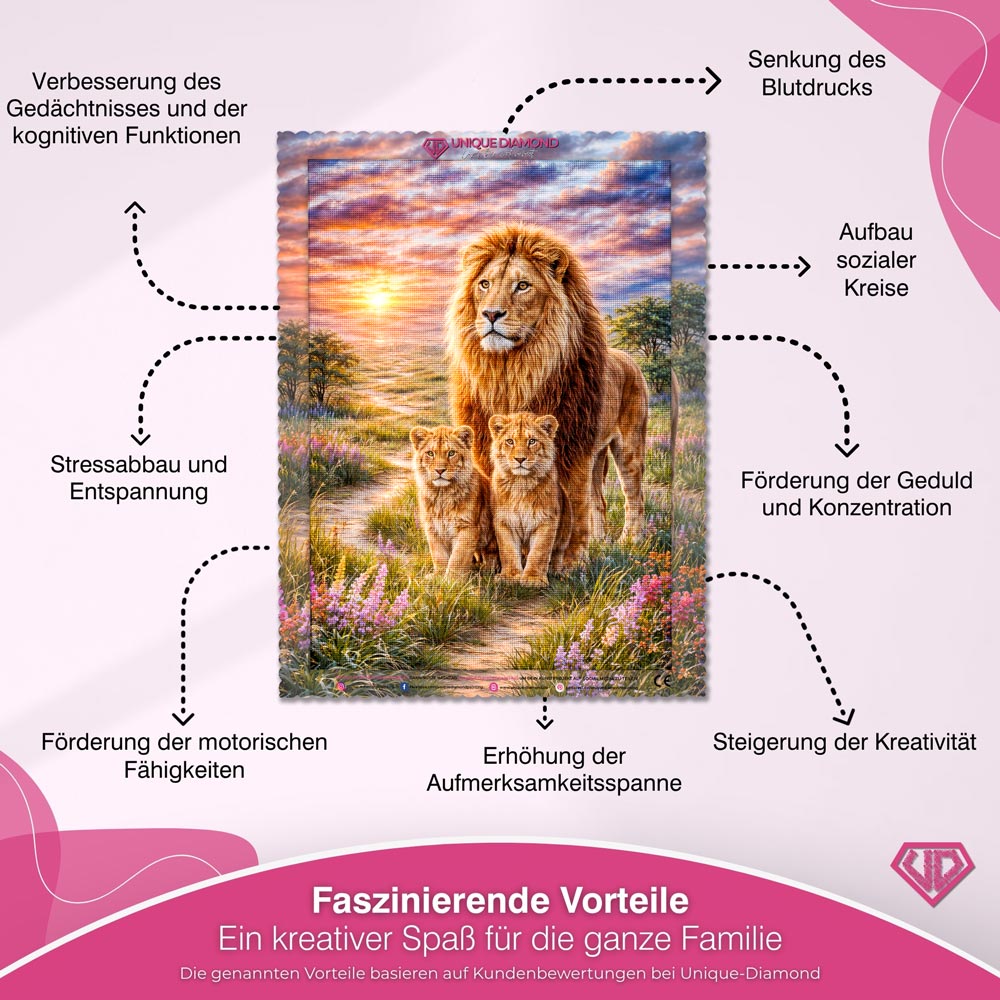 5D Diamond Painting – Lion Family Sunset