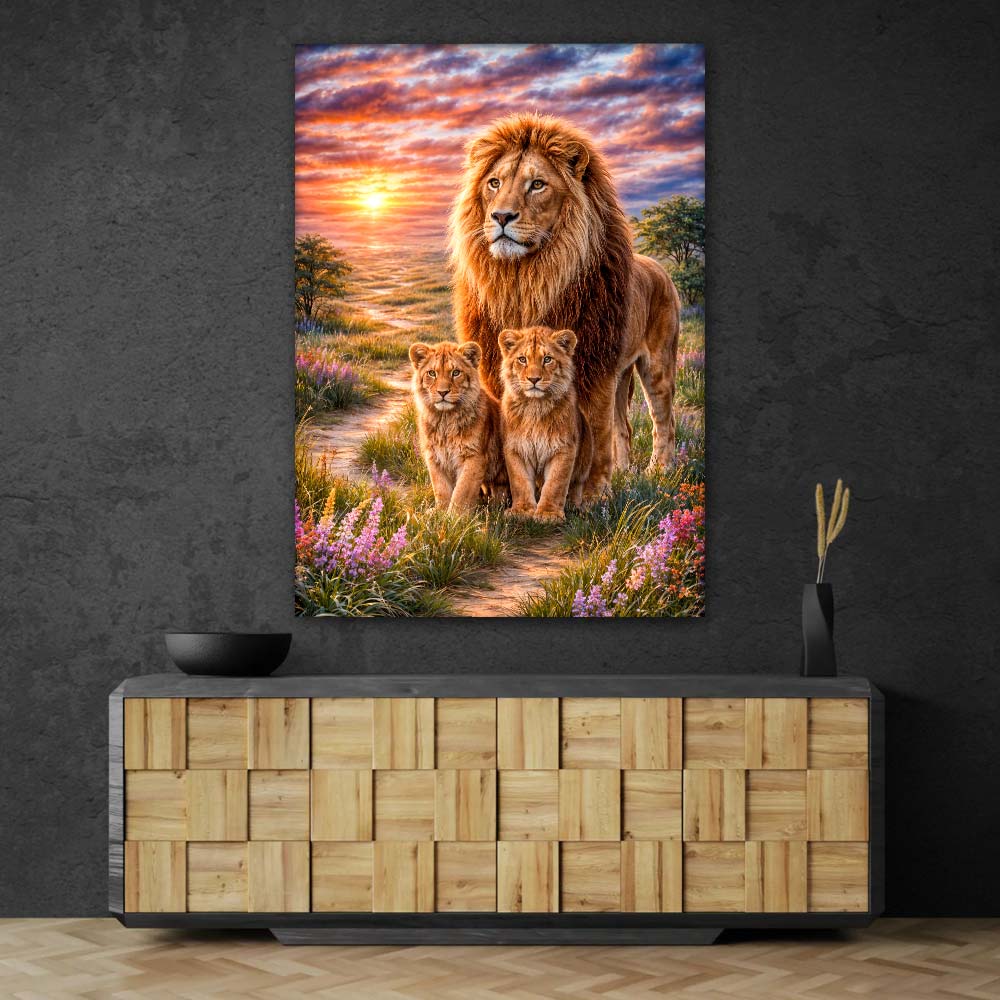 5D Diamond Painting – Lion Family Sunset