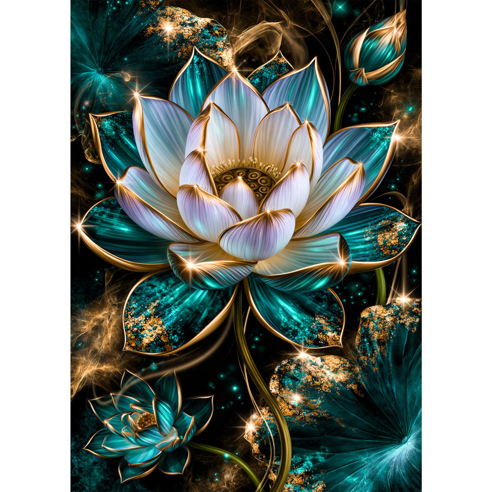 5D Diamond Painting – Lotusglanz in Türkis & Gold | Unique Diamond