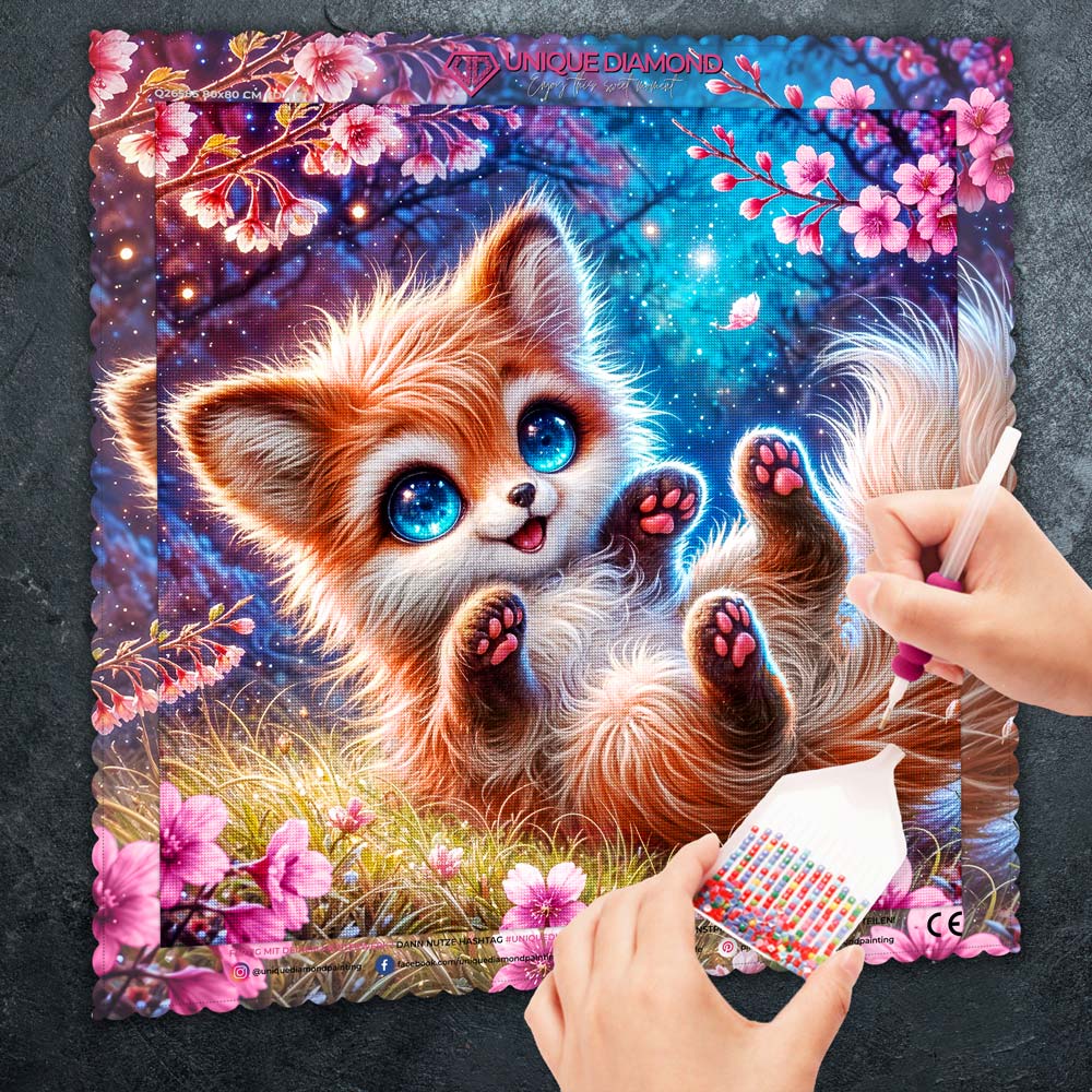 5D Diamond Painting – Lumi im Kirschblütentraum Unique-Diamond