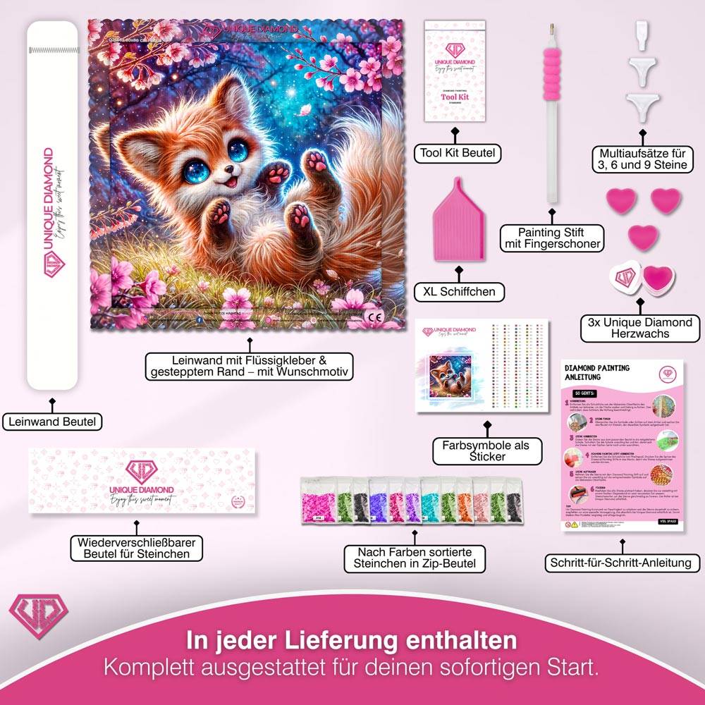 5D Diamond Painting – Lumi im Kirschblütentraum Unique-Diamond