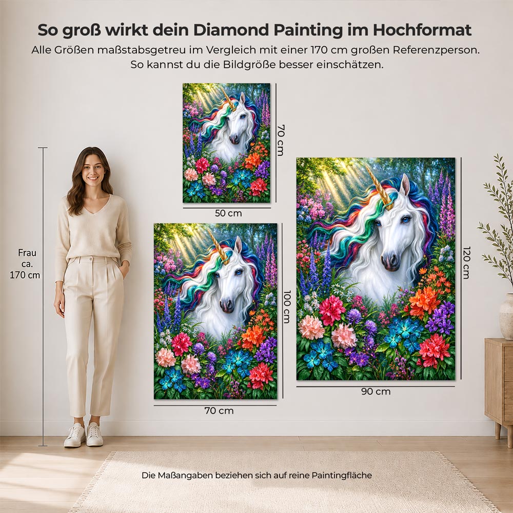5D Diamond Painting – Magisches Einhorn im Blütenzauber