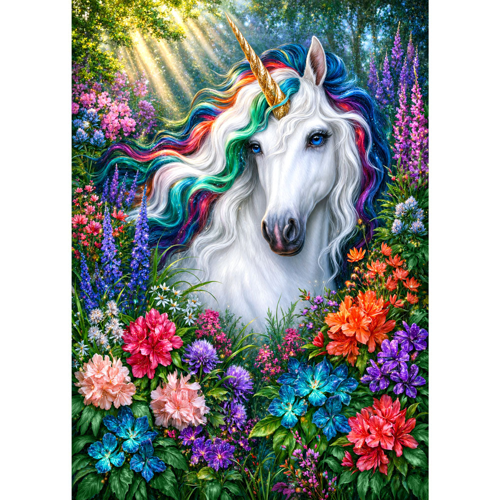 5D Diamond Painting – Magisches Einhorn im Blütenzauber | Unique Diamond