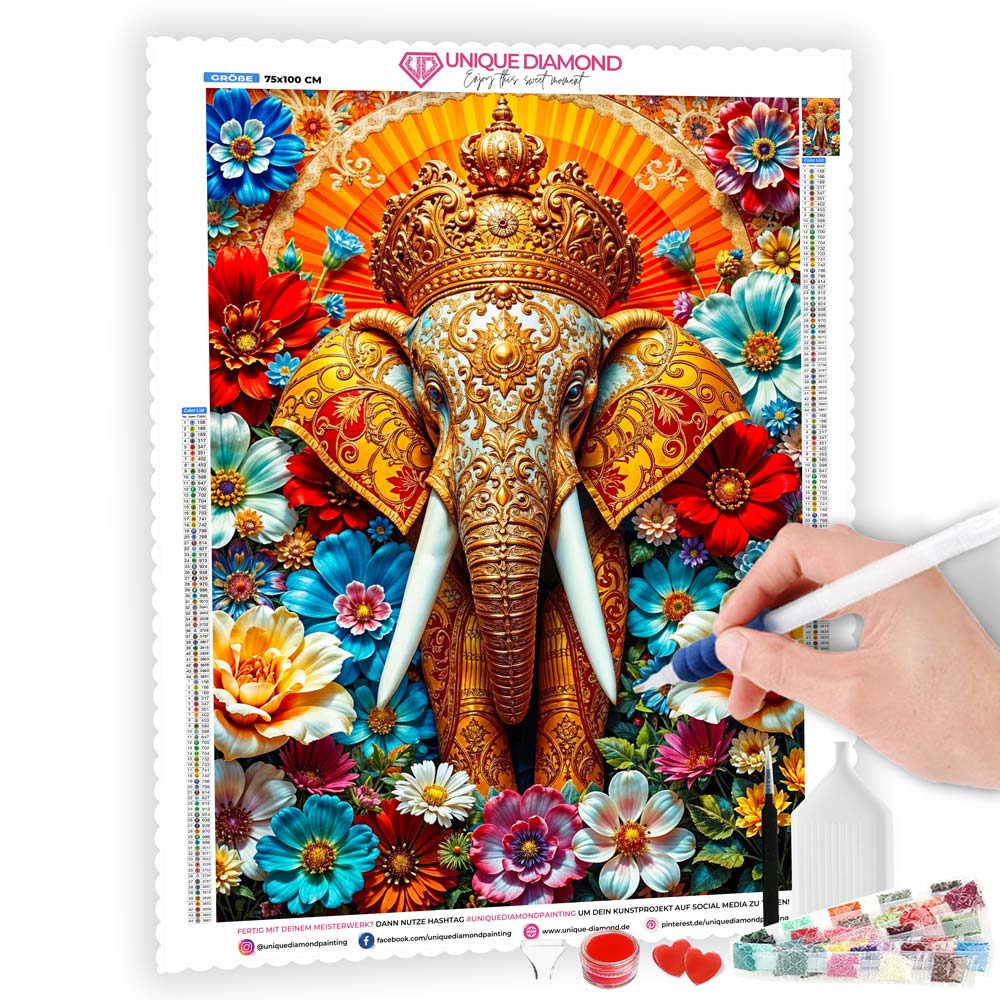 5D Diamond Painting – Majestätischer Ganesha mit 100 Farben, Unique-Diamond