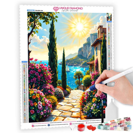 5D Diamond Painting – Mediterraner Gartenweg, Unique-Diamond