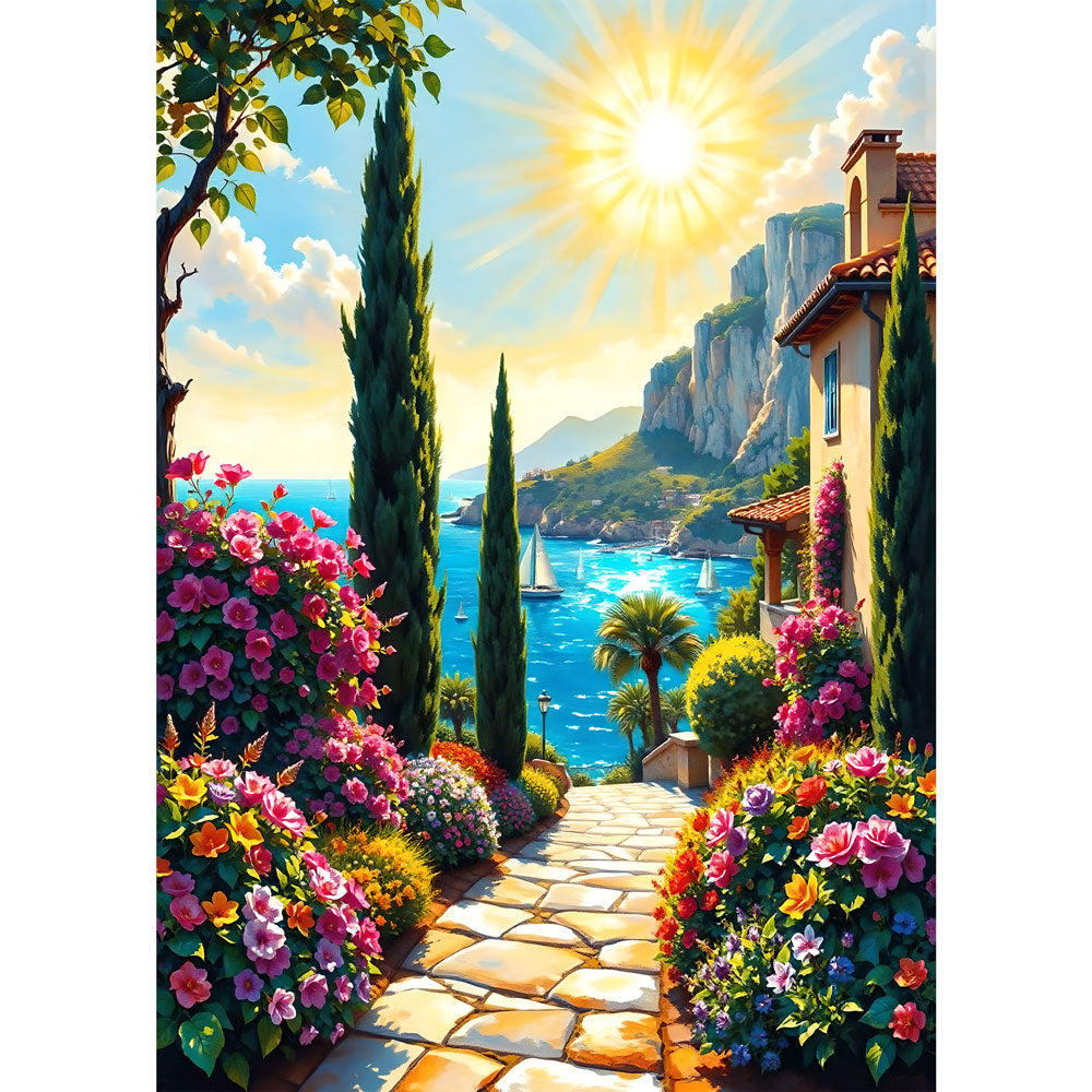 5D Diamond Painting – Mediterraner Gartenweg, Unique-Diamond