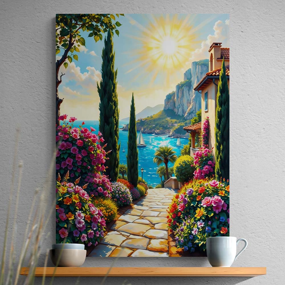 5D Diamond Painting – Mediterraner Gartenweg, Unique-Diamond