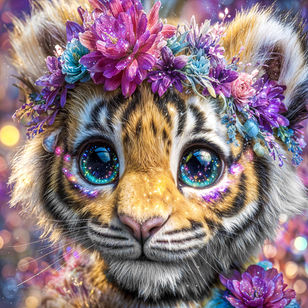 5D Diamond Painting – Mila, das Blumen-Tigerbaby, Unique Diamond