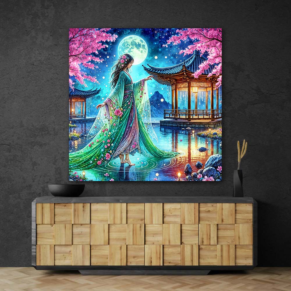 5D Diamond Painting – Mondlicht im Kirschgarten Unique-Diamond