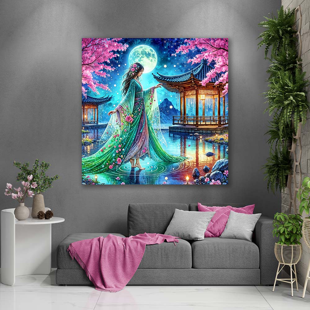 5D Diamond Painting – Mondlicht im Kirschgarten Unique-Diamond