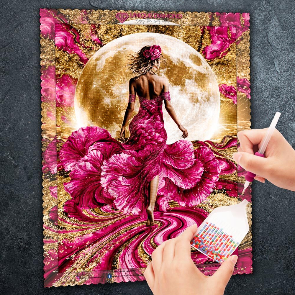 5D Diamond Painting – Mondlicht über dem Blütenmeer