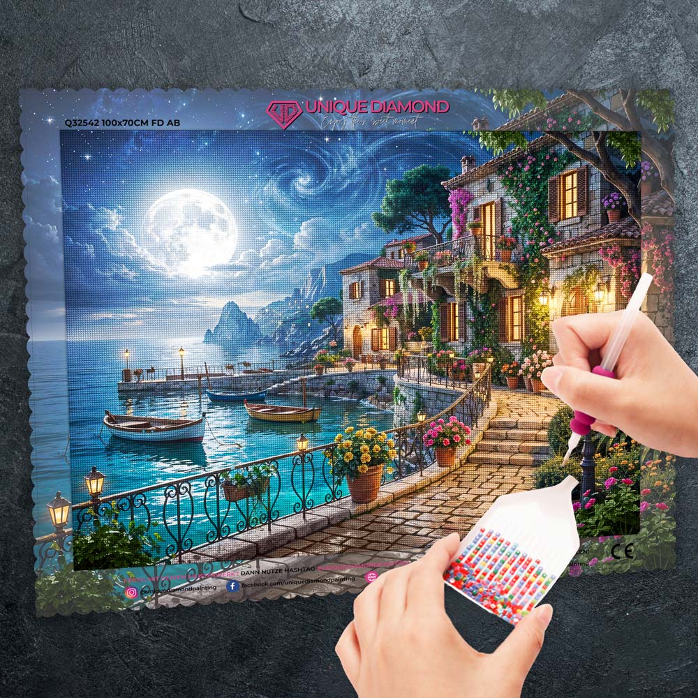 5D Diamond Painting – Moonlit Riviera, Unique-Diamond