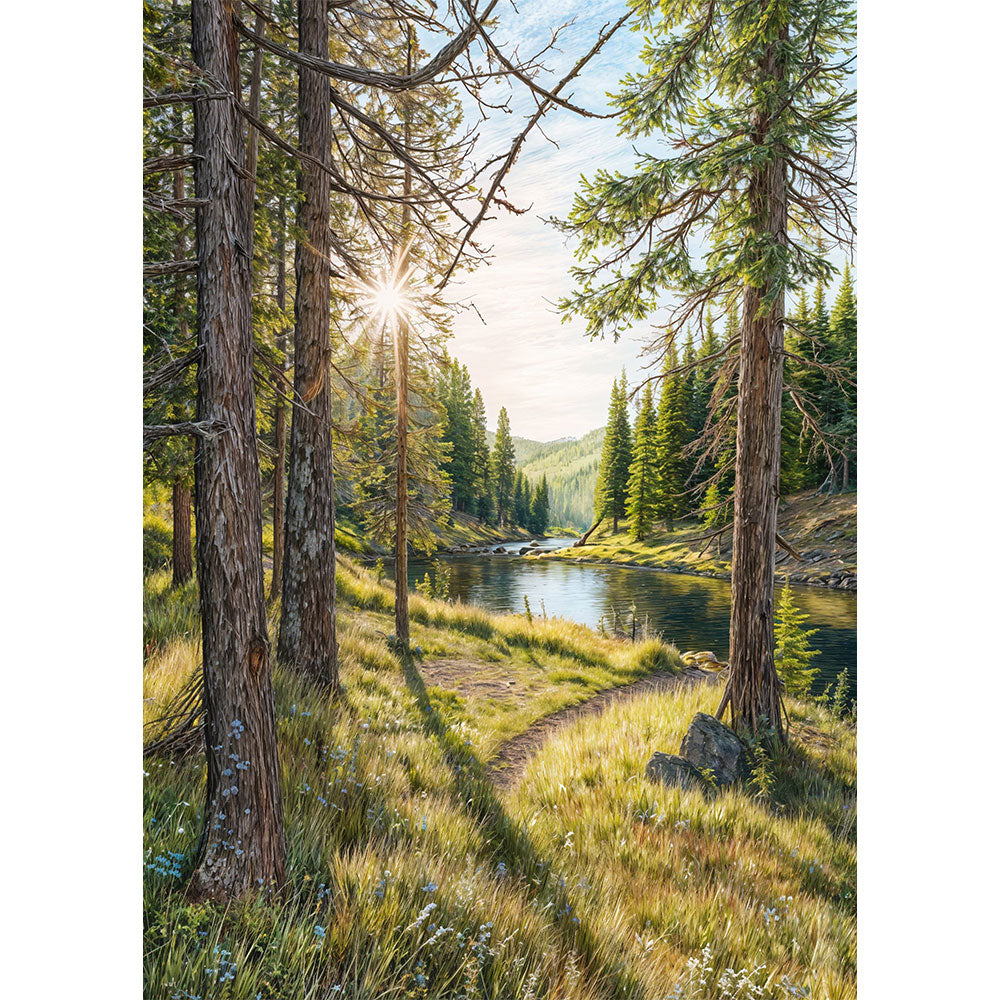 5D Diamond Painting – Morgenglanz am Waldpfad, Unique-Diamond