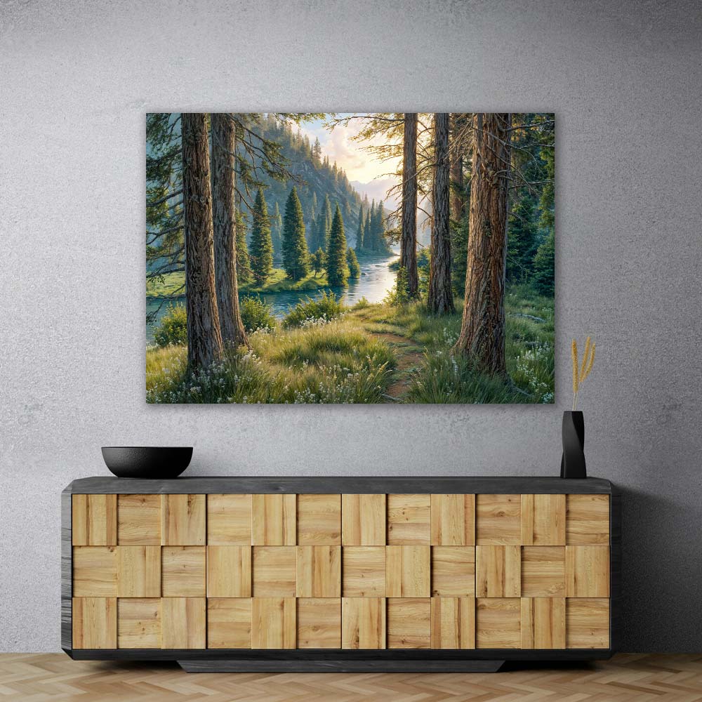 5D Diamond Painting – Morgenglanz im Tannental, Unique-Diamond