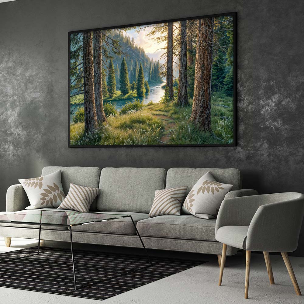 5D Diamond Painting – Morgenglanz im Tannental, Unique-Diamond