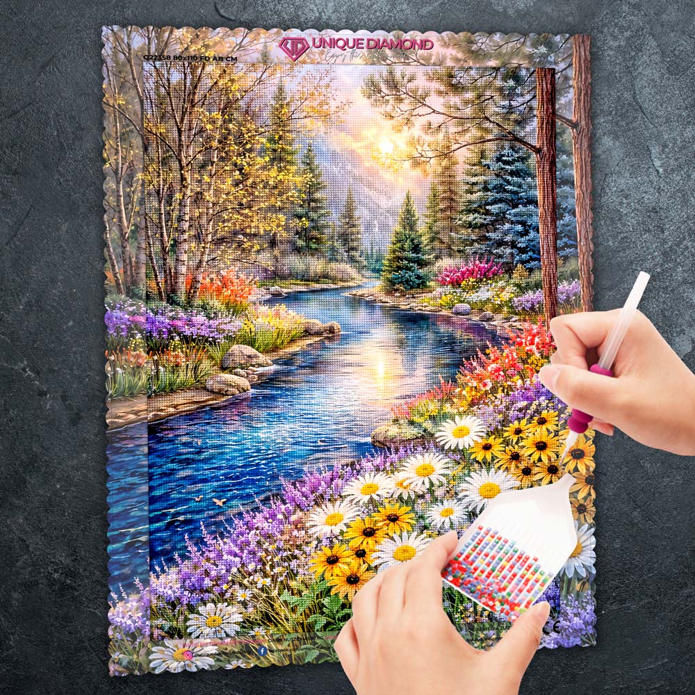 5D Diamond Painting – Mountain River Blossom