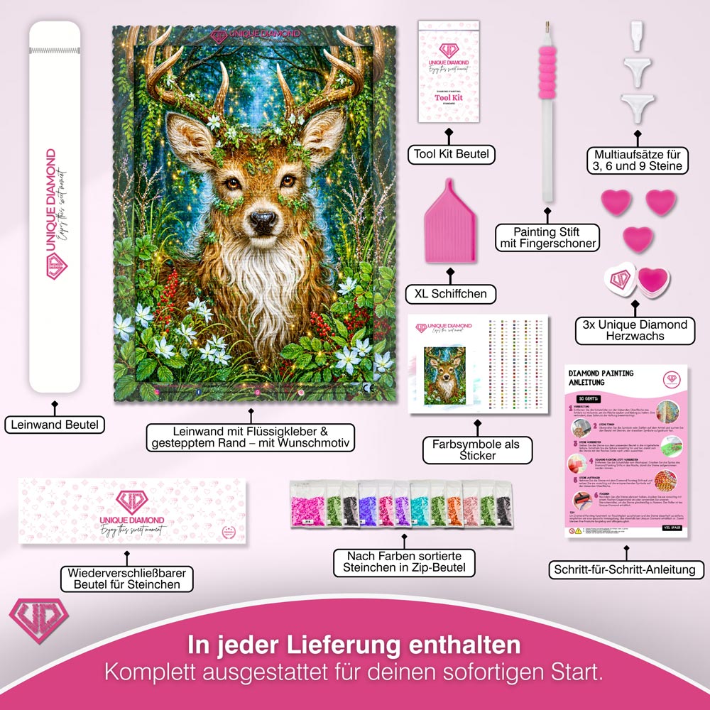 5D Diamond Painting – Mystischer Hirsch im Zauberwald