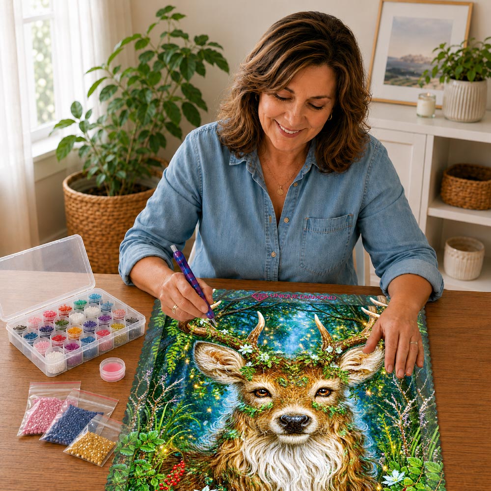 5D Diamond Painting – Mystischer Hirsch im Zauberwald