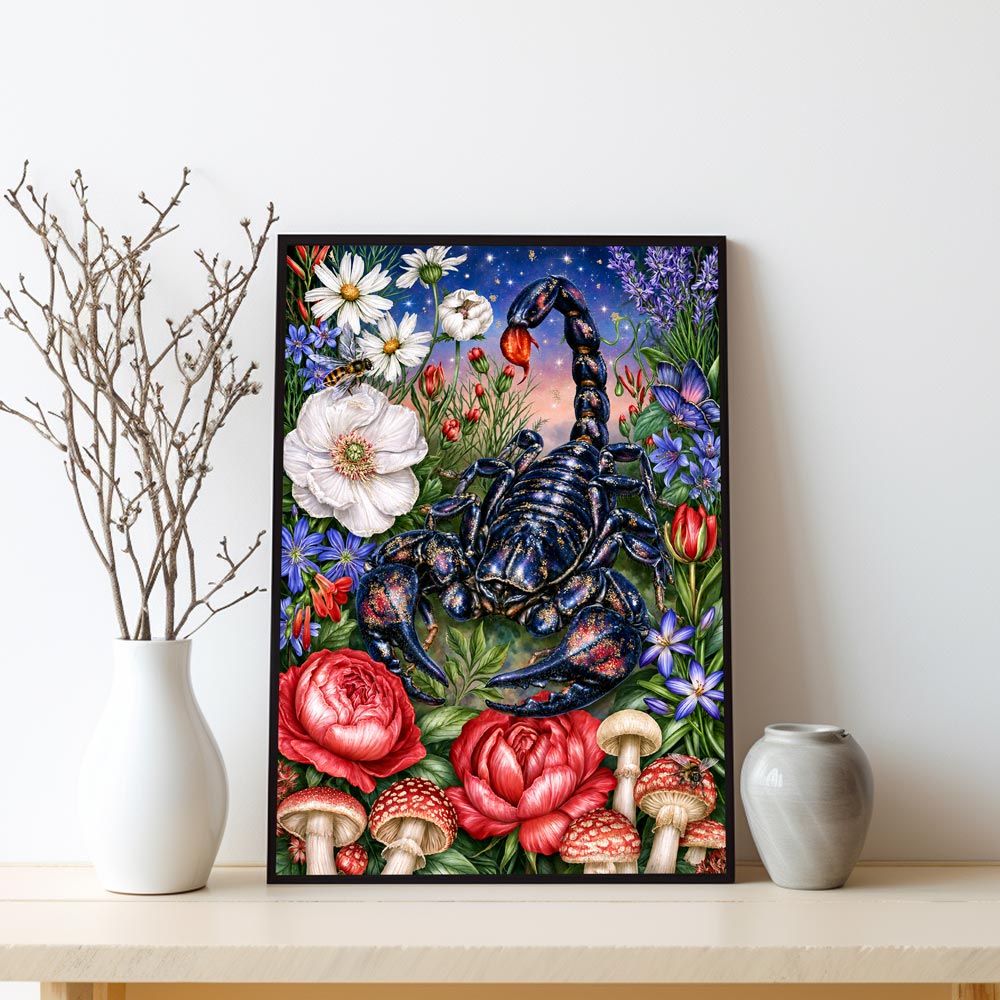 5D Diamond Painting – Mystischer Skorpion im Blütenreich