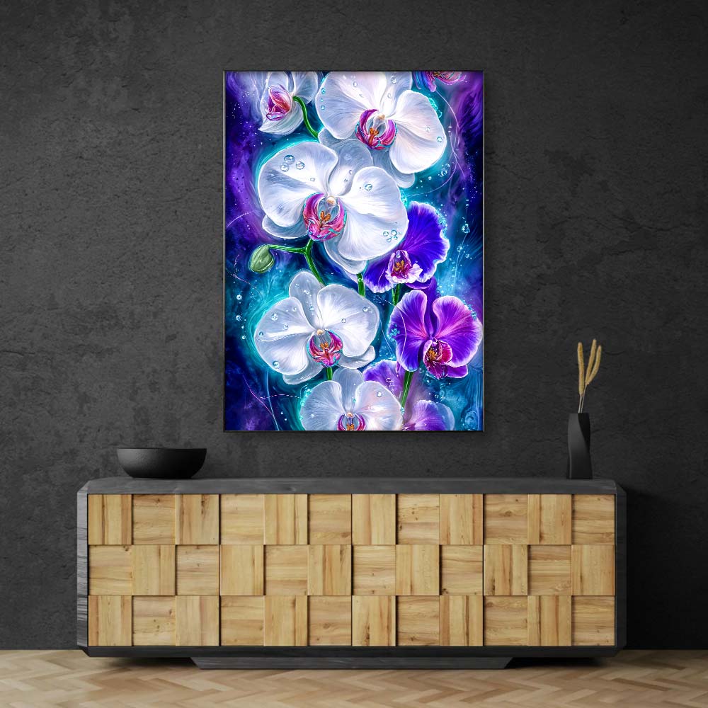 5D Diamond Painting – Orchideen im Licht der Tiefe, Unique-Diamond