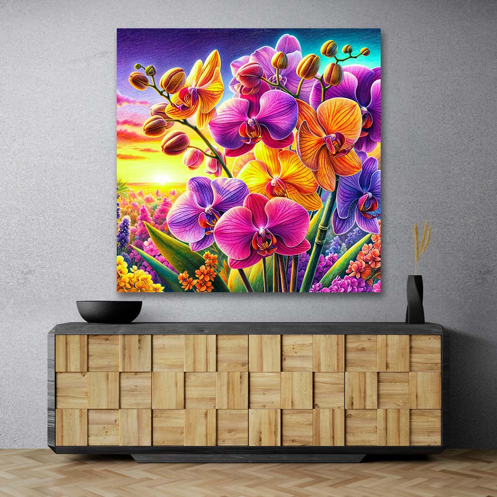 5D Diamond Painting – Orchideenfeuer im Abendlicht, Unique-Diamond