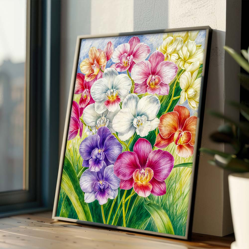 5D Diamond Painting – Orchideengarten im Morgenlicht, Unique-Diamond