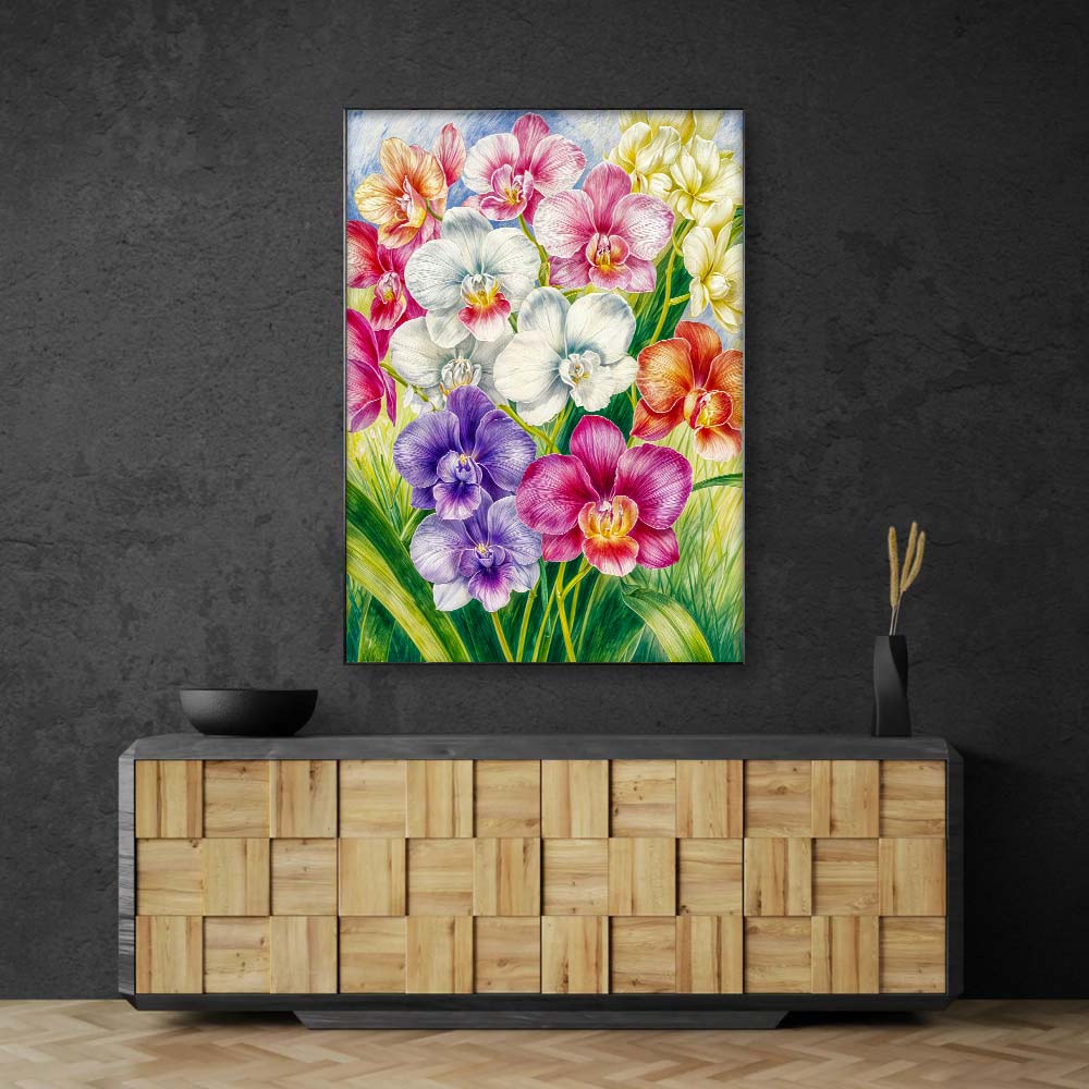 5D Diamond Painting – Orchideengarten im Morgenlicht, Unique-Diamond