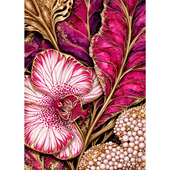 5D Diamond Painting – Orchideenzauber in Rubin & Gold | Unique Diamond