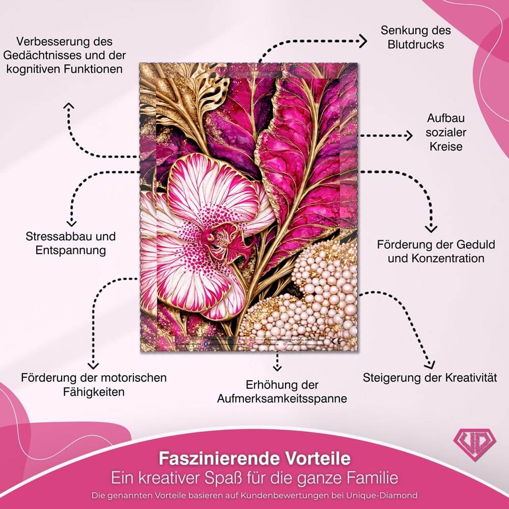 5D Diamond Painting – Orchideenzauber in Rubin & Gold