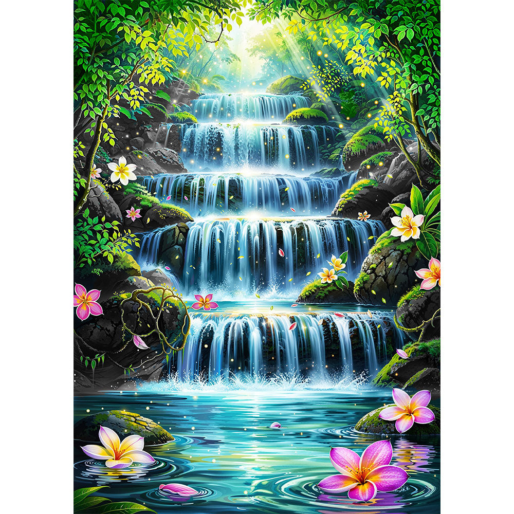 5D Diamond Painting – Paradiesischer Wasserfall Eden, Unique-Diamond