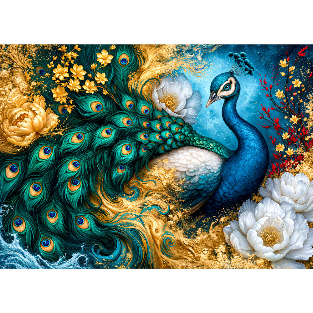 5D Diamond Painting – Peacock of Golden Tides | Unique Diamond