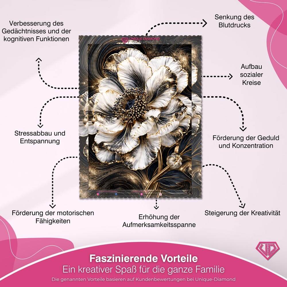 5D Diamond Painting – Perlblüte im Goldstrom
