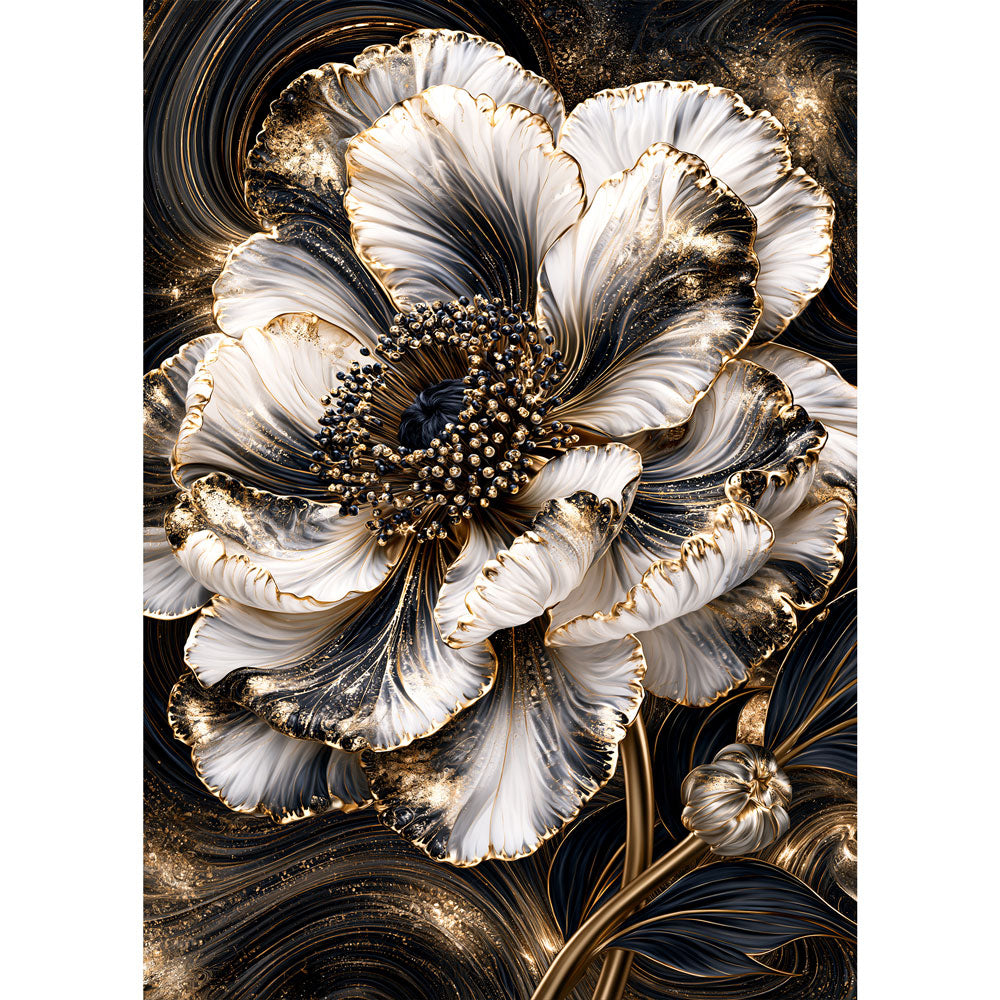 5D Diamond Painting – Perlblüte im Goldstrom | Unique Diamond