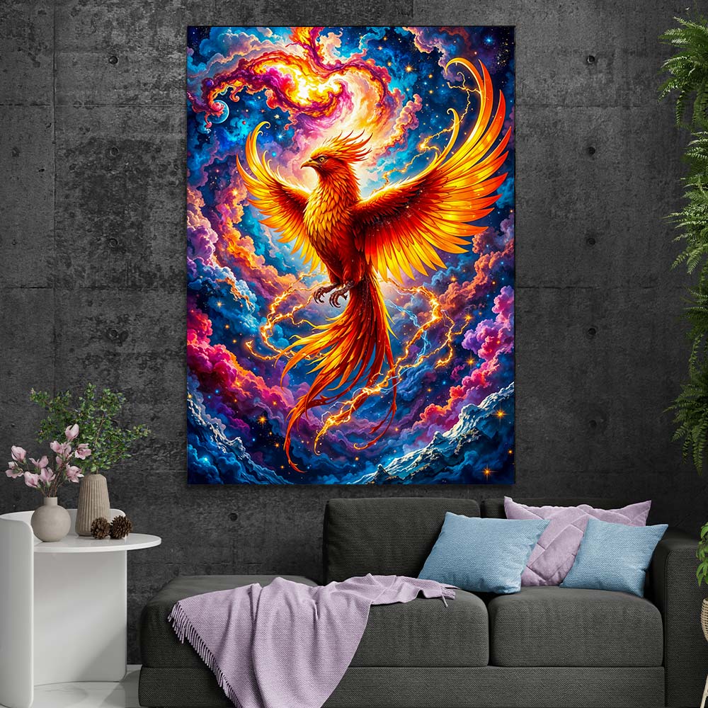 5D Diamond Painting – Phönix im Sternenfeuer mit 100 Farben, Unique-Diamond