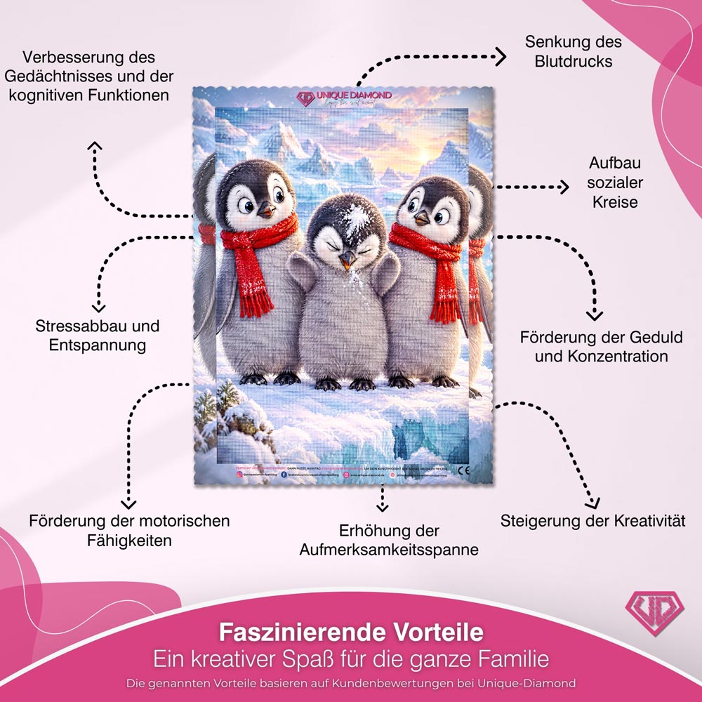 5D Diamond Painting – Pinguintrio im Schneespaß