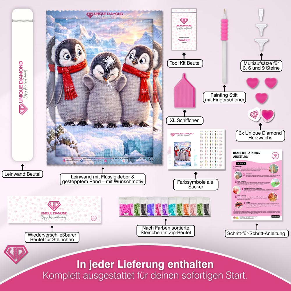 5D Diamond Painting – Pinguintrio im Schneespaß