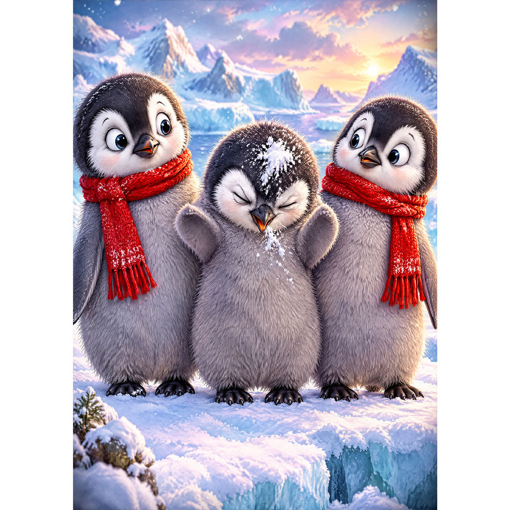 5D Diamond Painting – Pinguintrio im Schneespaß | Unique Diamond