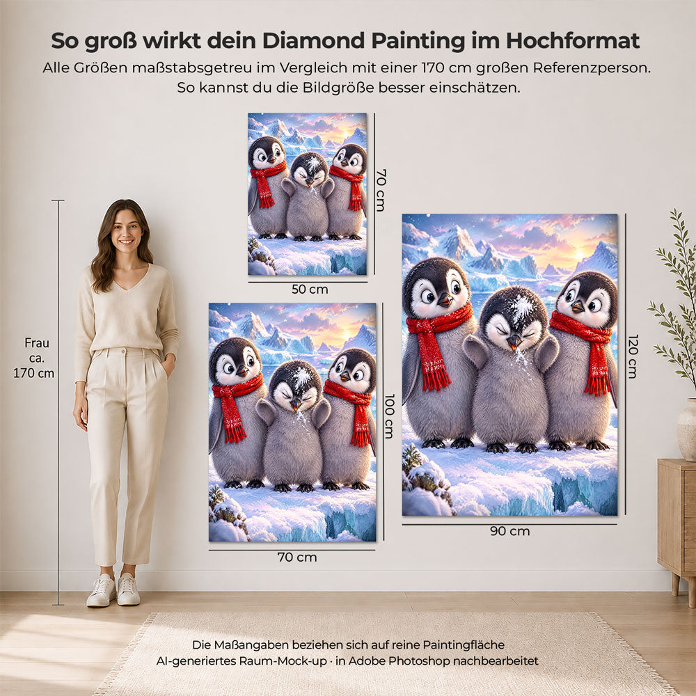 5D Diamond Painting – Pinguintrio im Schneespaß