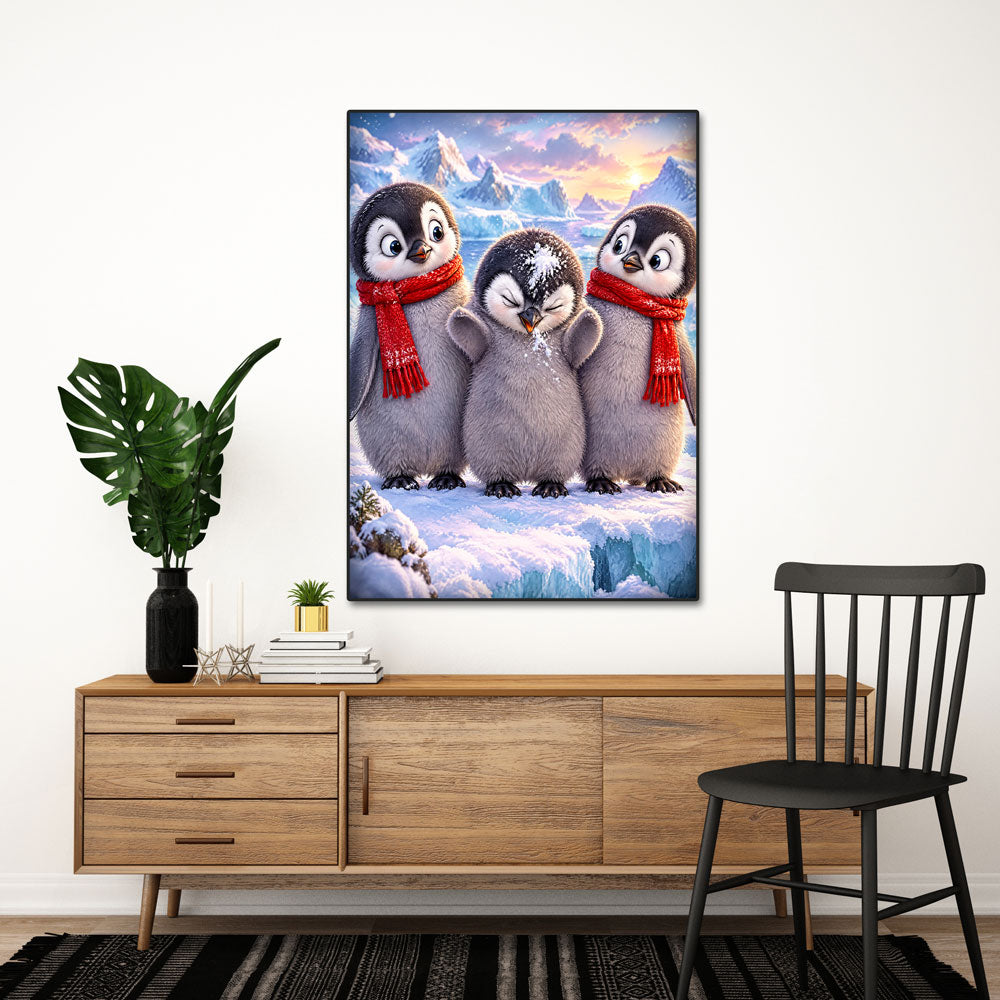 5D Diamond Painting – Pinguintrio im Schneespaß