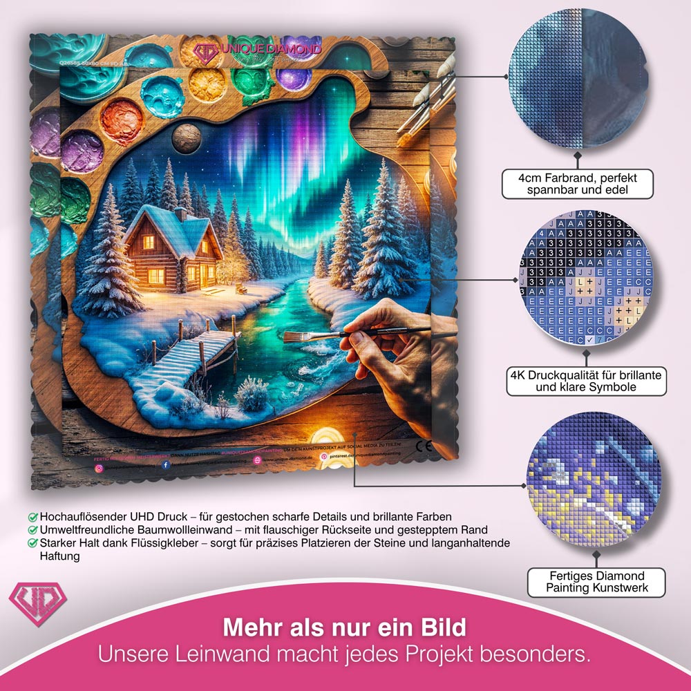5D Diamond Painting – Polarlichtzauber im Künstlerherz Unique-Diamond