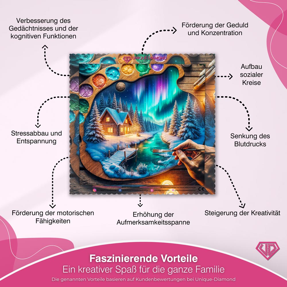 5D Diamond Painting – Polarlichtzauber im Künstlerherz Unique-Diamond