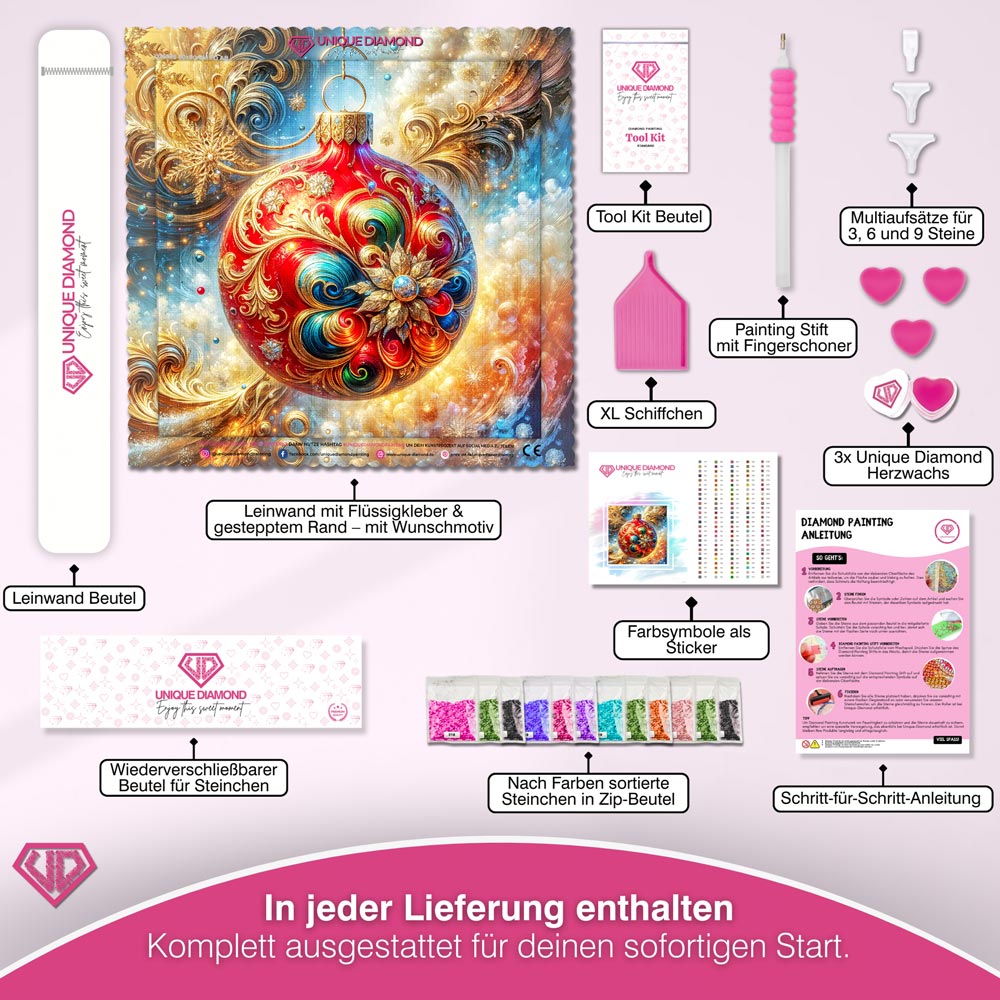5D Diamond Painting – Prunkvolle Weihnachtskugel im Barockstil, Unique-Diamond