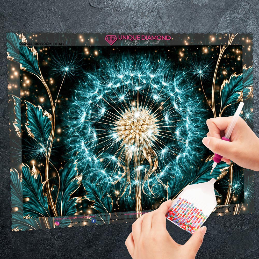 5D Diamond Painting – Pusteblume Aurelia im Türkislicht