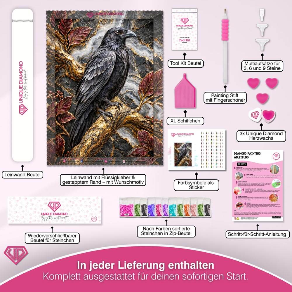 5D Diamond Painting – Rabe auf goldenem Geäst