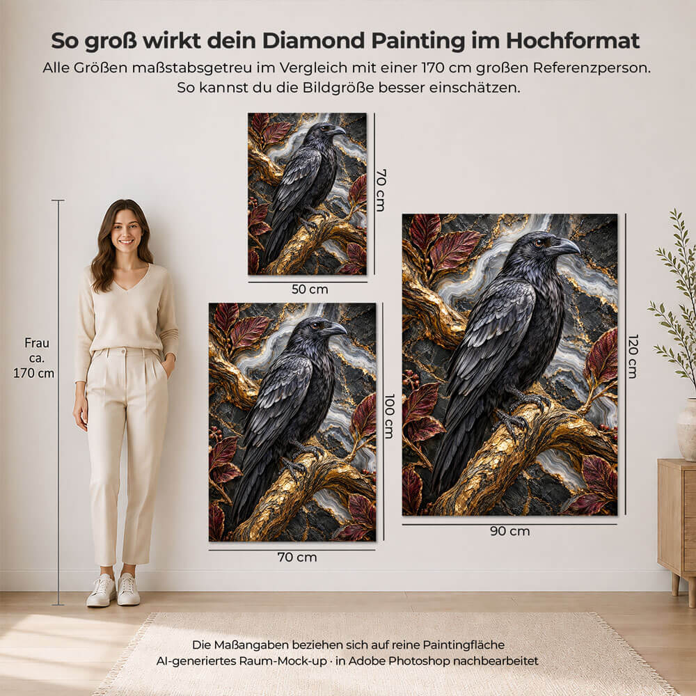 5D Diamond Painting – Rabe auf goldenem Geäst