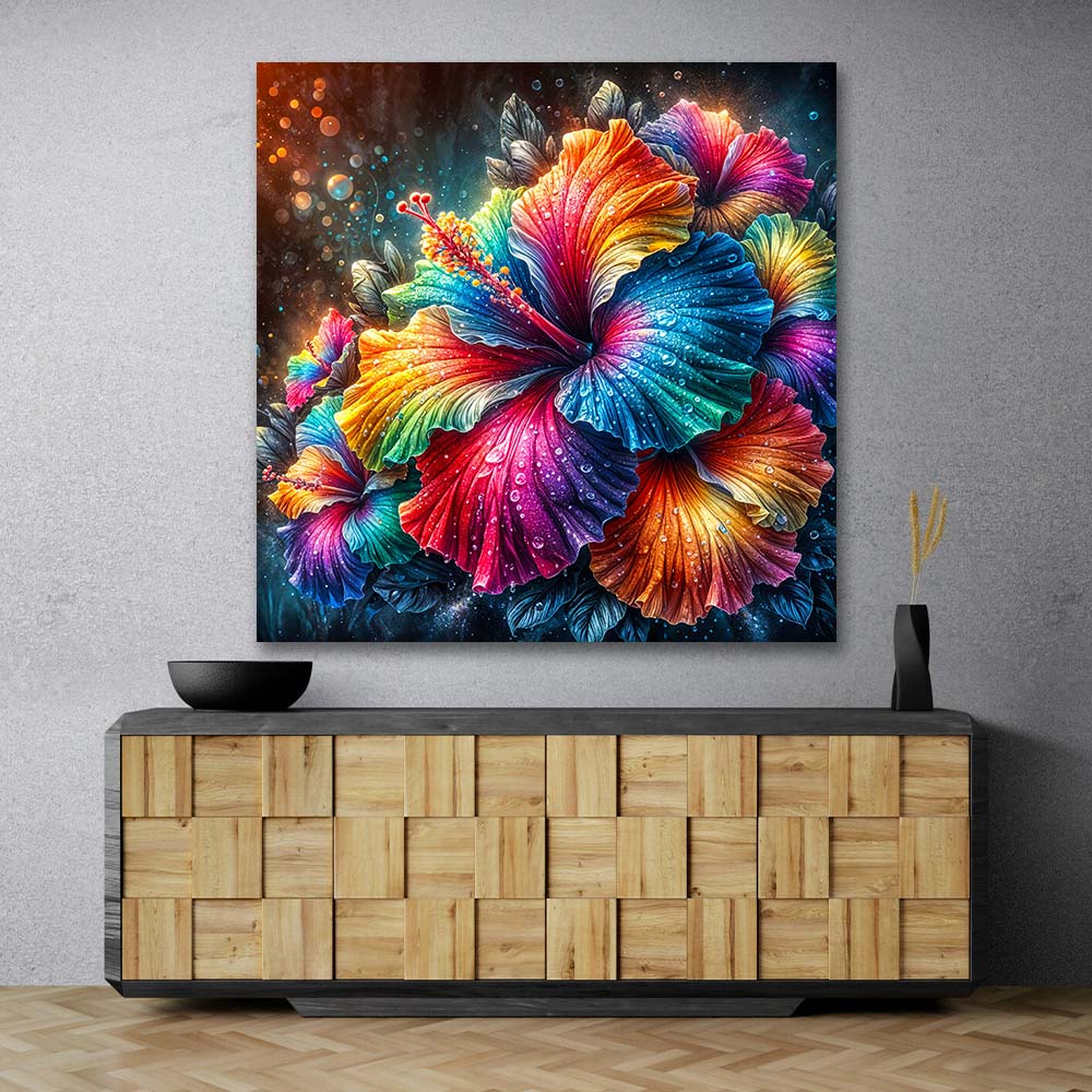 5D Diamond Painting – Regenbogen-Hibiskus der Elemente, Unique-Diamond