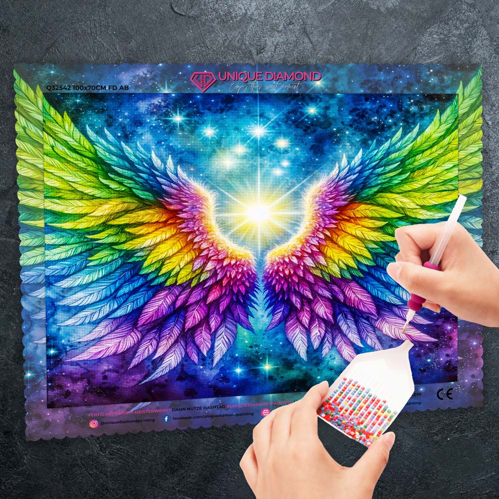 5D Diamond Painting – Regenbogenflügel des Lichts Unique-Diamond