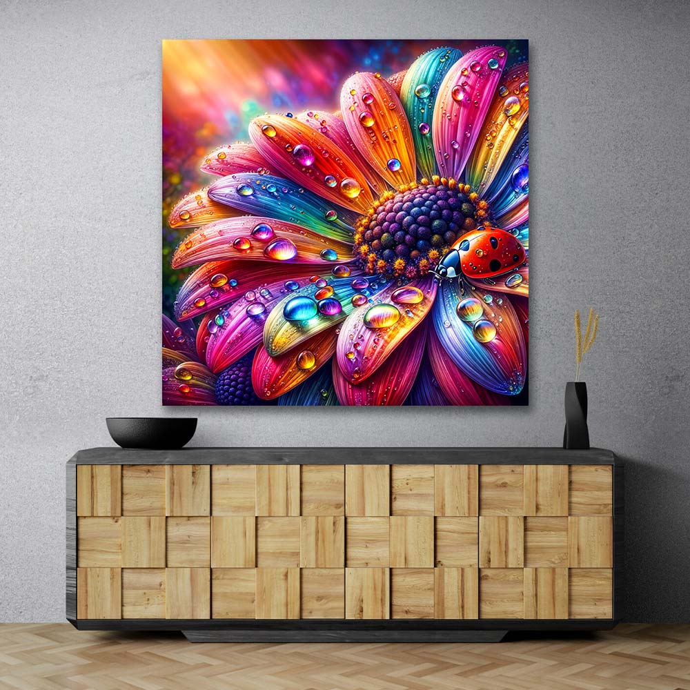 5D Diamond Painting – Regenbogenglühen mit Marienkäfer, Unique-Diamond