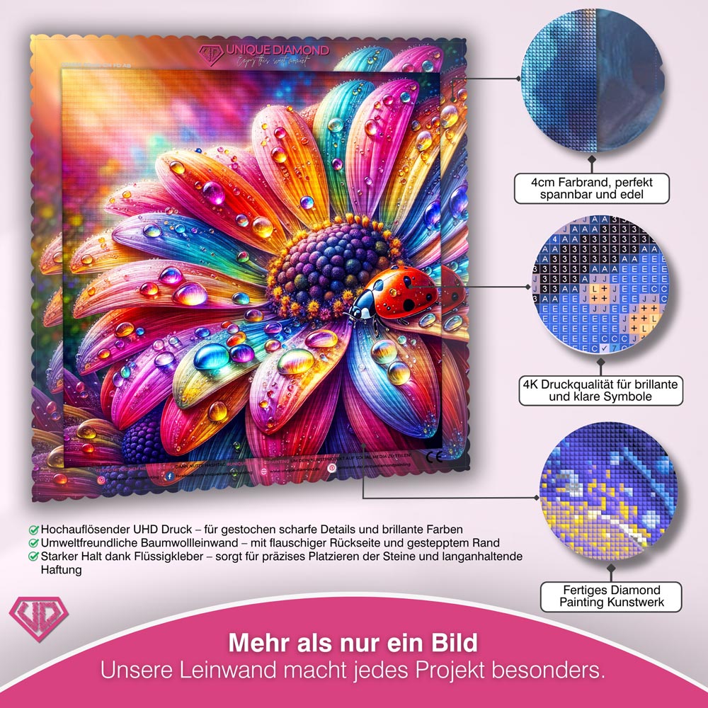 5D Diamond Painting – Regenbogenglühen mit Marienkäfer Unique-Diamond