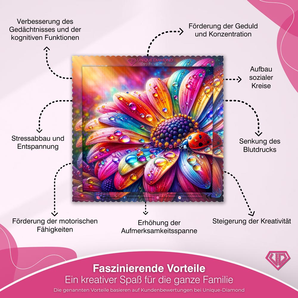 5D Diamond Painting – Regenbogenglühen mit Marienkäfer Unique-Diamond